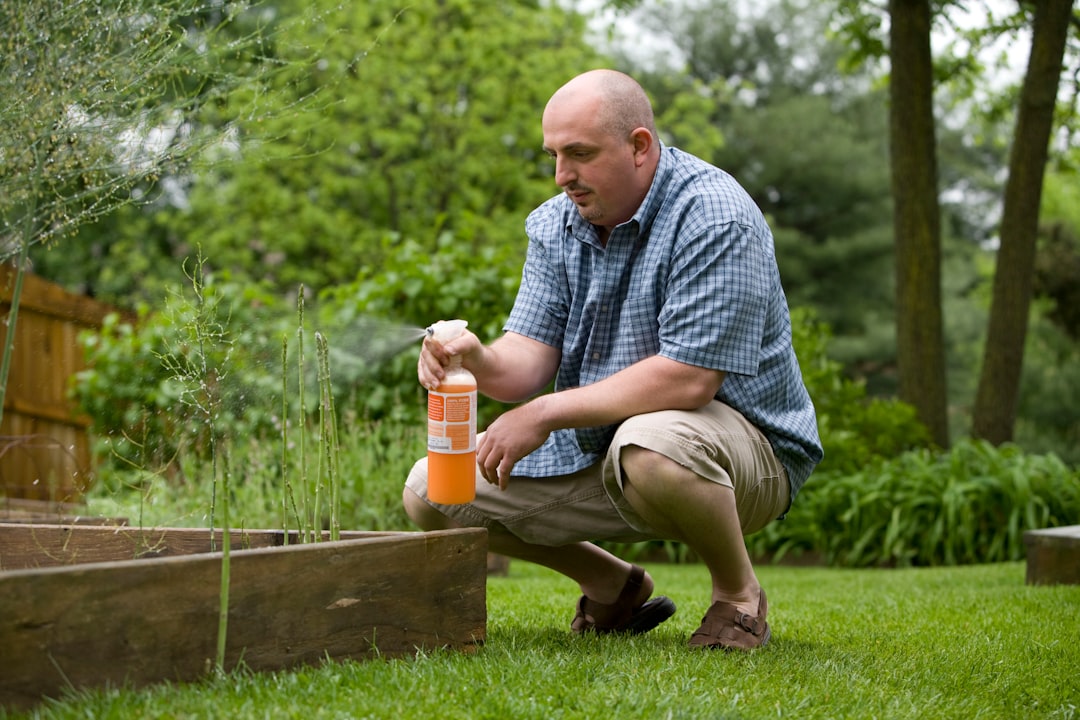 Home n so many ways, gardening is a very beneficial activity, not only for the environment, but for those who partake in this exercise. After properly reading the instructions, this man was in the process of applying pesticide spray to his raised-bed home garden.